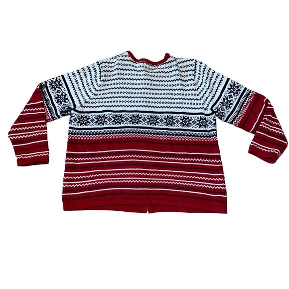 Villager Sport Liz Claiborne Red White Blue Fair Isle Snowflake Zip Up Cardigan - Picture 6 of 12